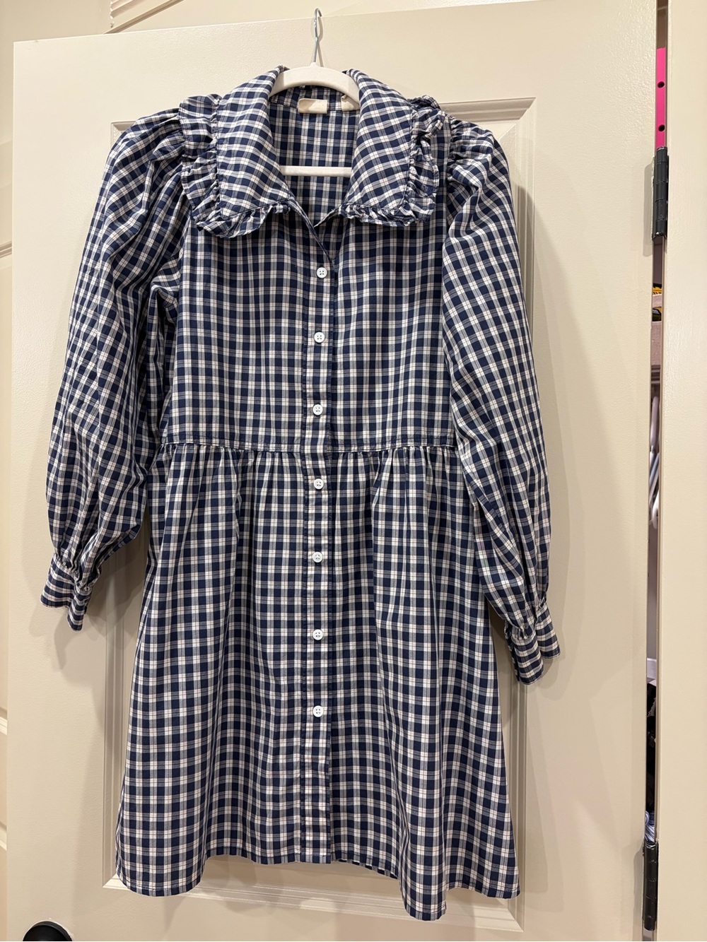 Levi's Navy & White Gingham Button-Front Long Sleeve Dress